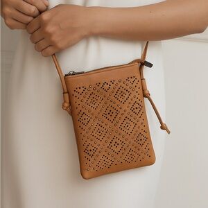 Tan Vegan Leather Studded Crossbody Bag